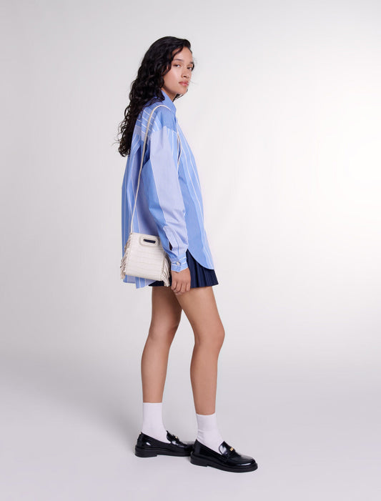 Blue White Stripes  -Striped patchwork shirt
