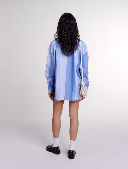 Blue White Stripes  -Striped patchwork shirt