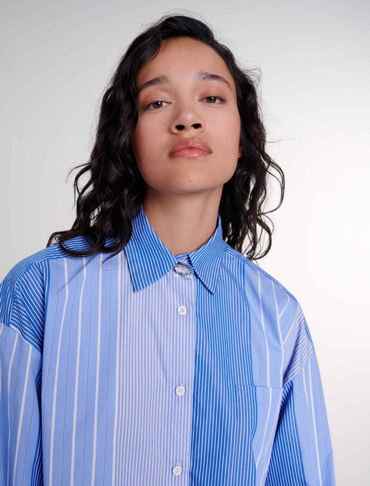 Blue White Stripes  -Striped patchwork shirt