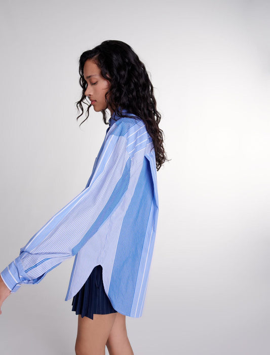 Blue White Stripes  -Striped patchwork shirt
