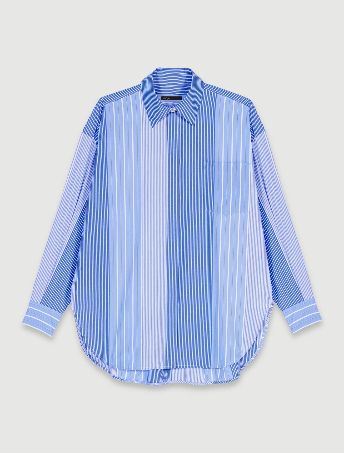 Blue White Stripes  -Striped patchwork shirt