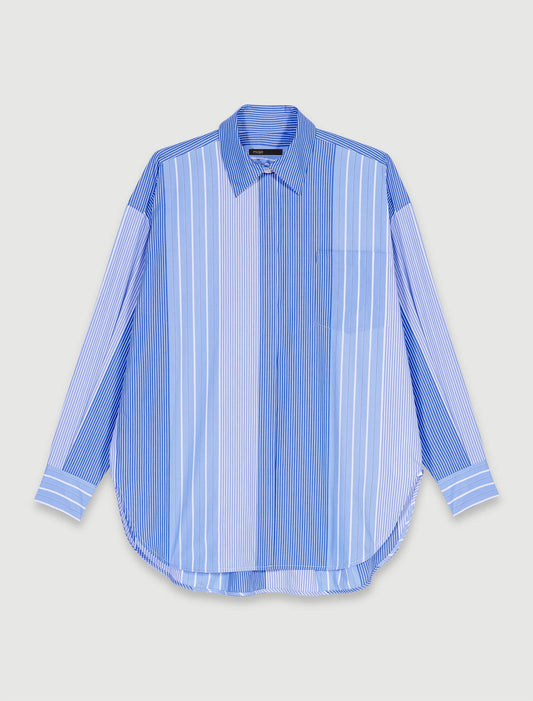 Blue White Stripes  -Striped patchwork shirt