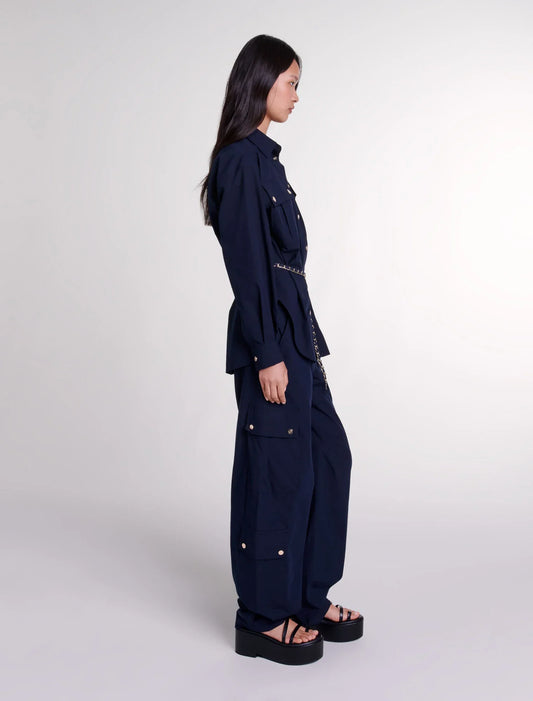 Navy  -Belted long shirt