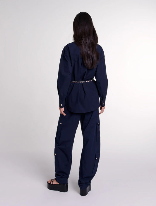 Navy  -Belted long shirt