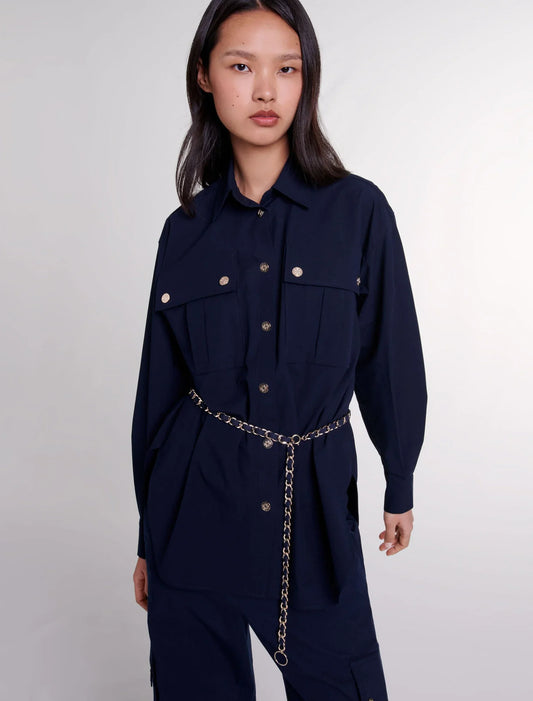 Navy  -Belted long shirt