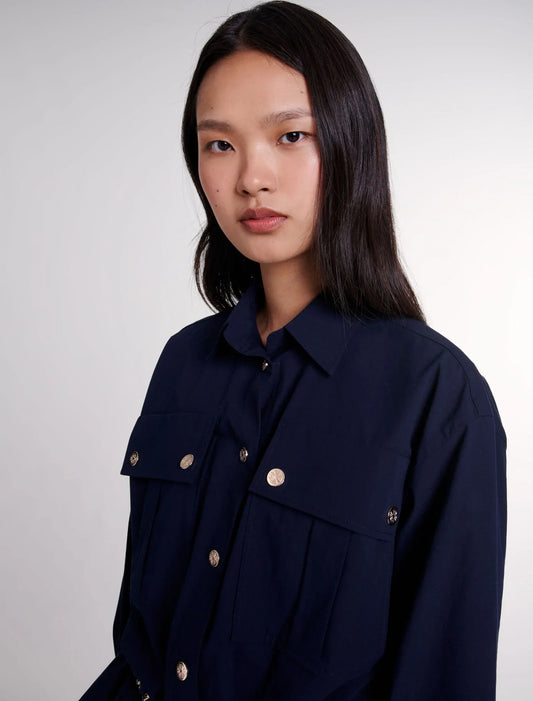 Navy  -Belted long shirt