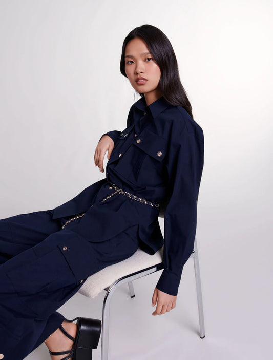 Navy  -Belted long shirt