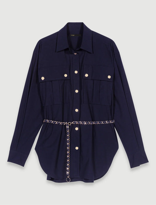 Navy  -Belted long shirt