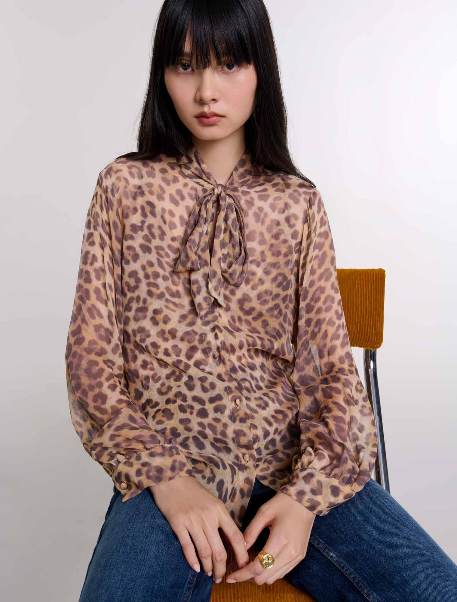 Leopard Print  -Patterned Pussy Bow Shirt