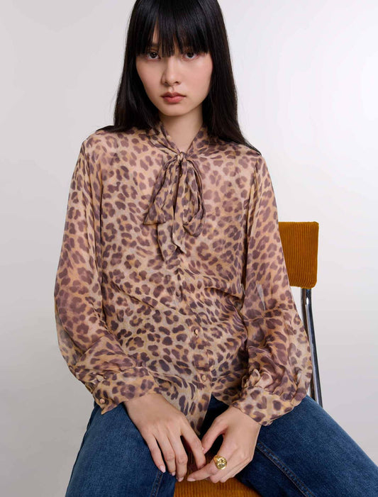 Leopard Print  -Patterned Pussy Bow Shirt