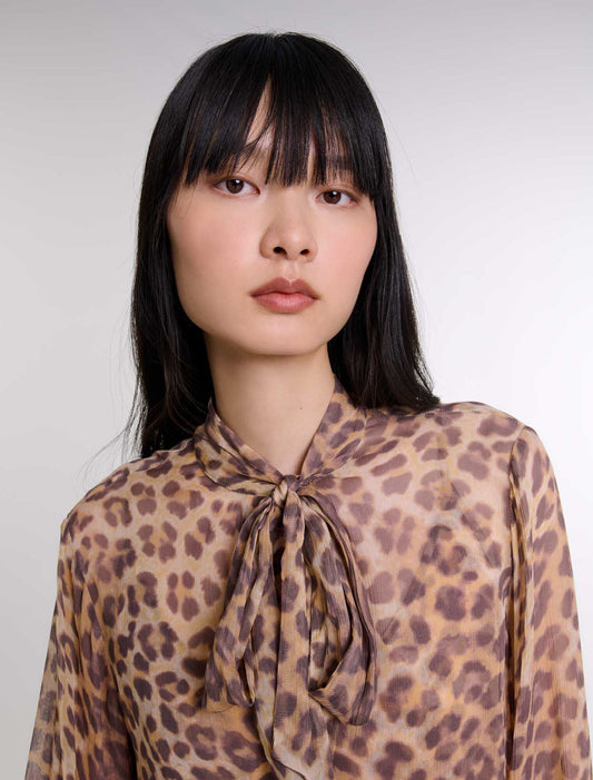 Leopard Print  -Patterned Pussy Bow Shirt