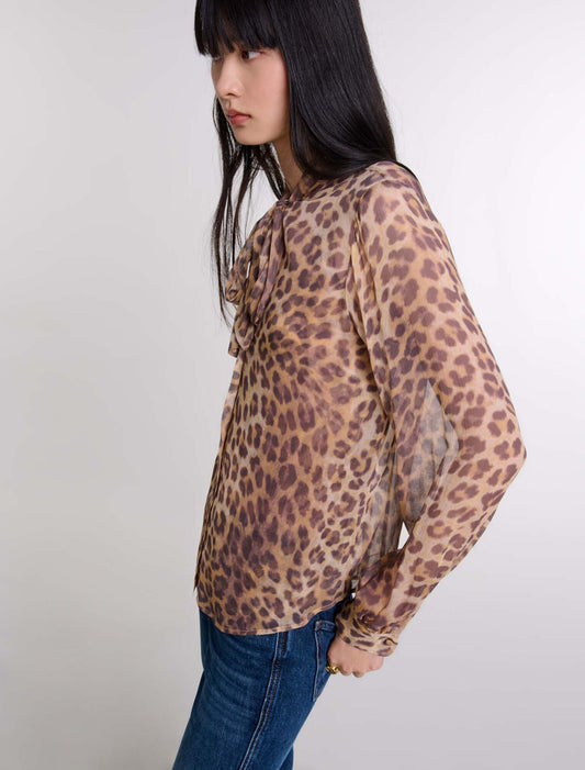 Leopard Print  -Patterned Pussy Bow Shirt