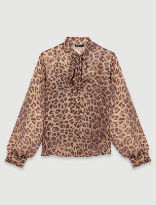Leopard Print  -Patterned Pussy Bow Shirt