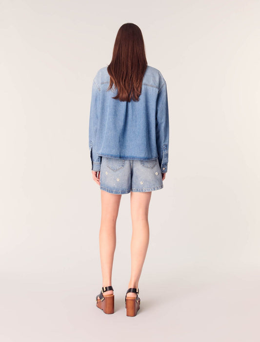 Blue Denim shirt with embroidered beads