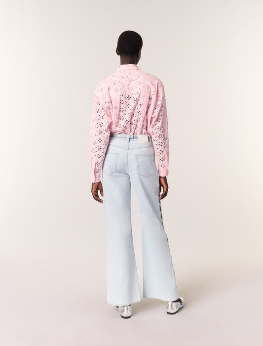 Pink-Embroidery and rhinestone shirt