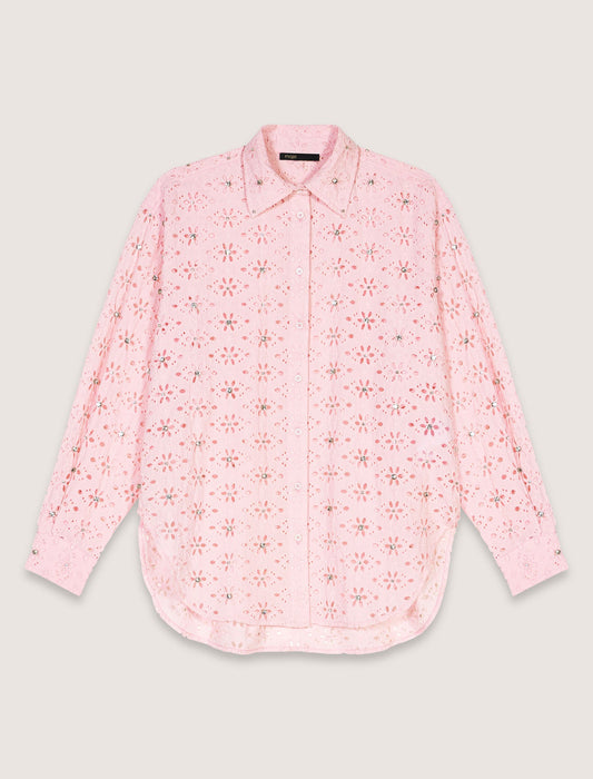 Pink-Embroidery and rhinestone shirt