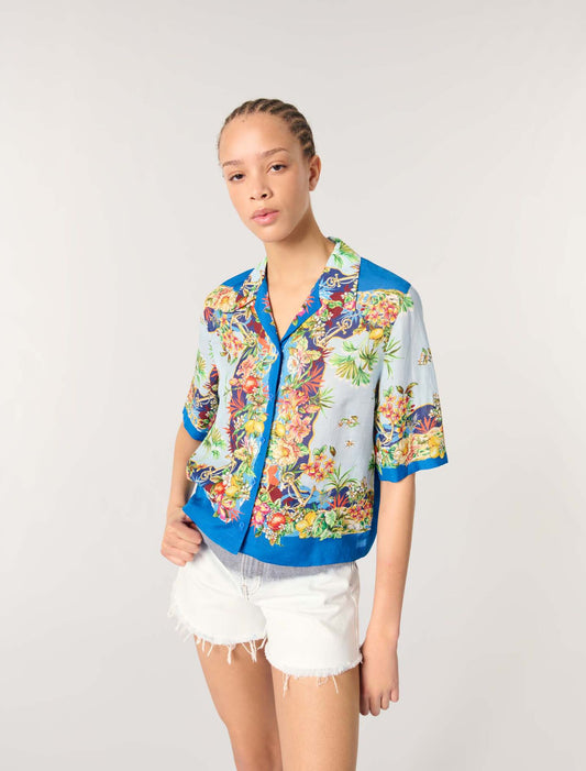 Multicolor floral print-Patterned cropped shirt