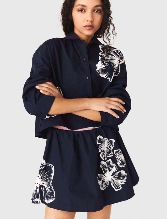Cropped cotton shirt NAVY