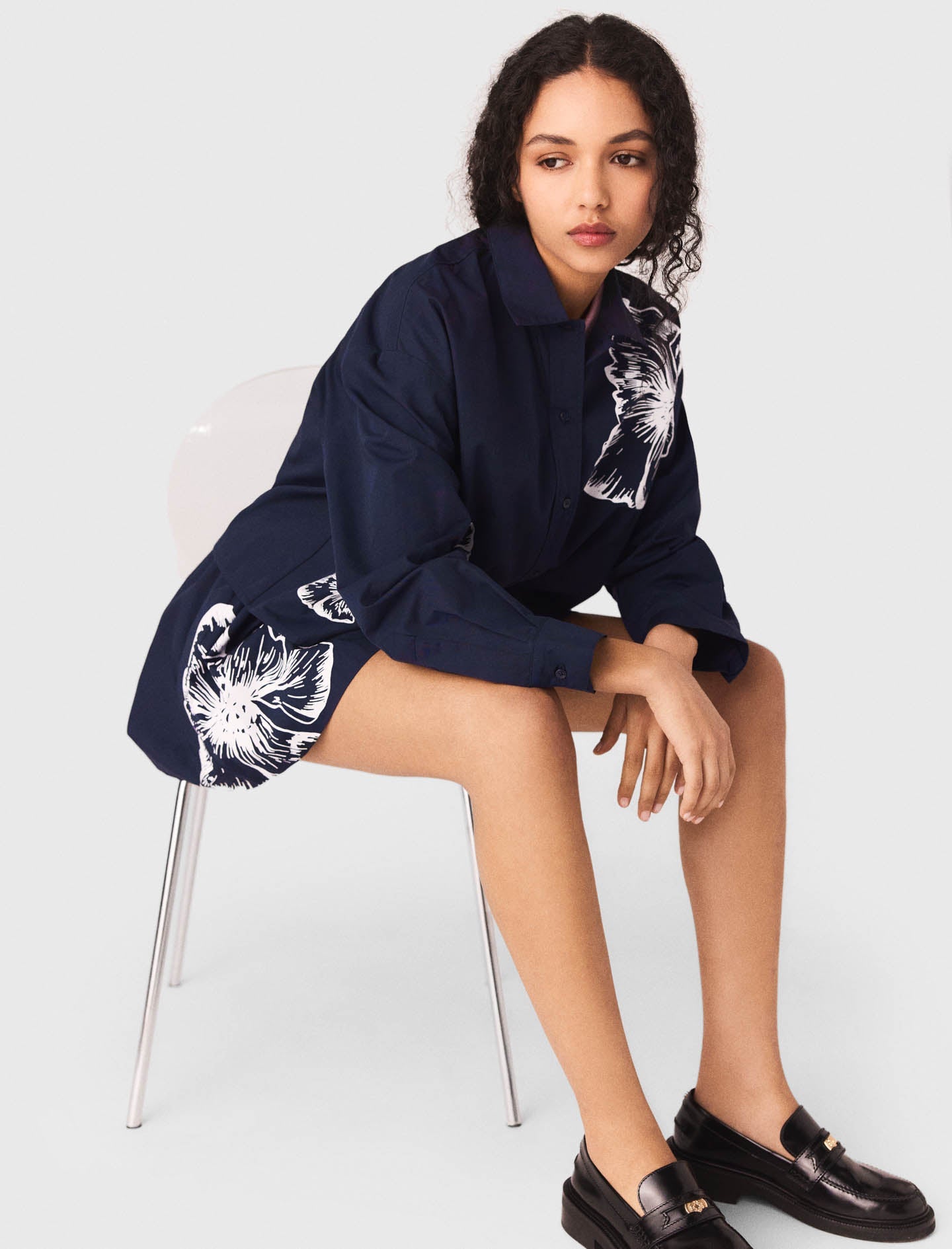Cropped cotton shirt NAVY