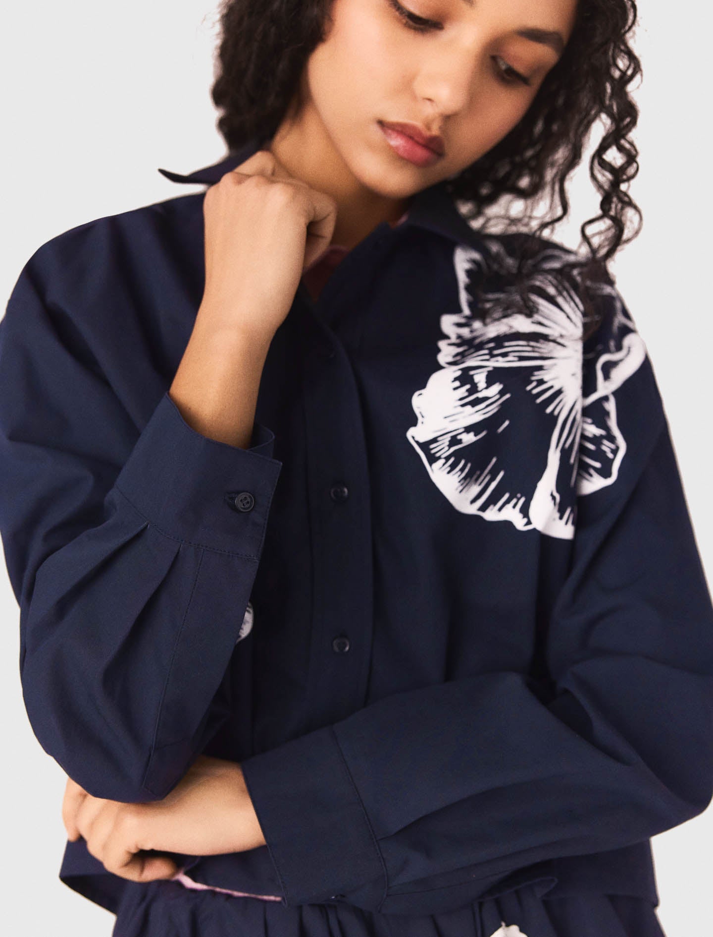 Cropped cotton shirt NAVY