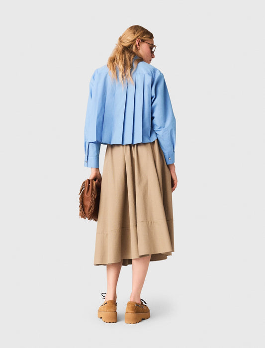 Pleated Back Embroidered Shirt BLUE
