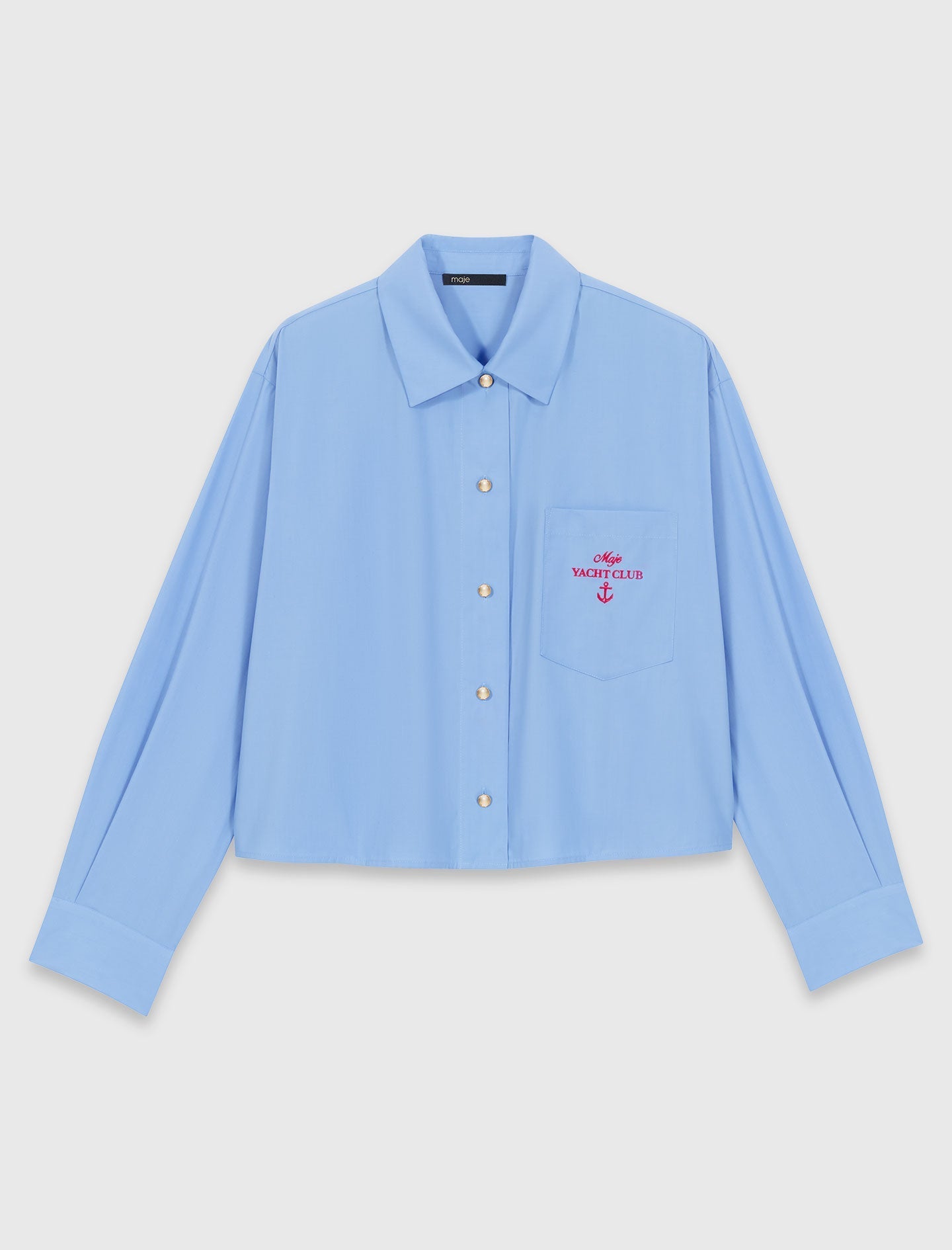 Pleated Back Embroidered Shirt BLUE