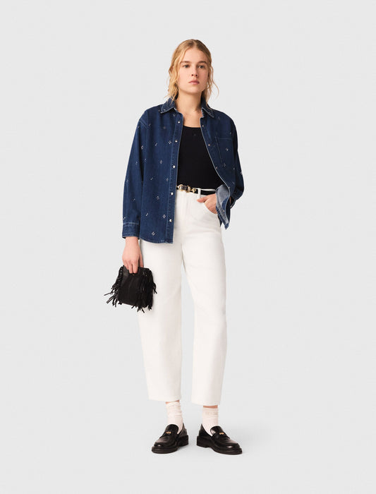 قميص دنيم مزين بأحجار الراين