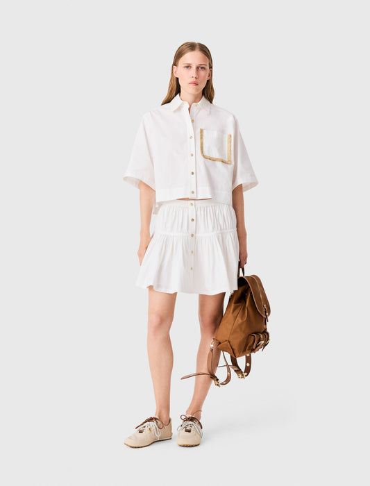 Cotton shirt with raffia detail White