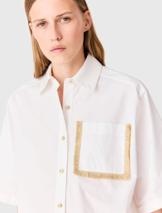 Cotton shirt with raffia detail White