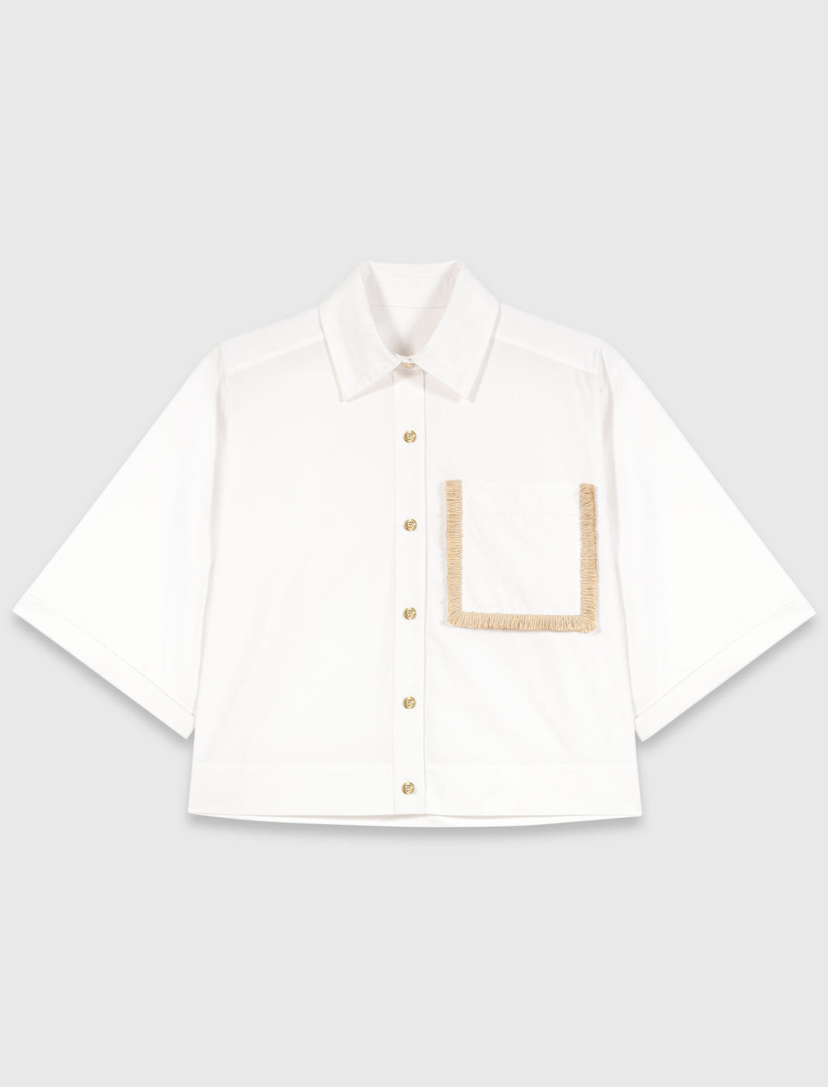 Cotton shirt with raffia detail White