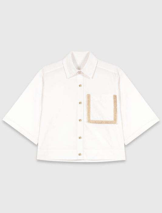Cotton shirt with raffia detail White