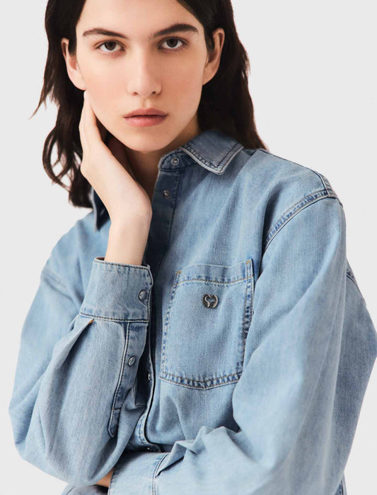Denim shirt with logo Blue