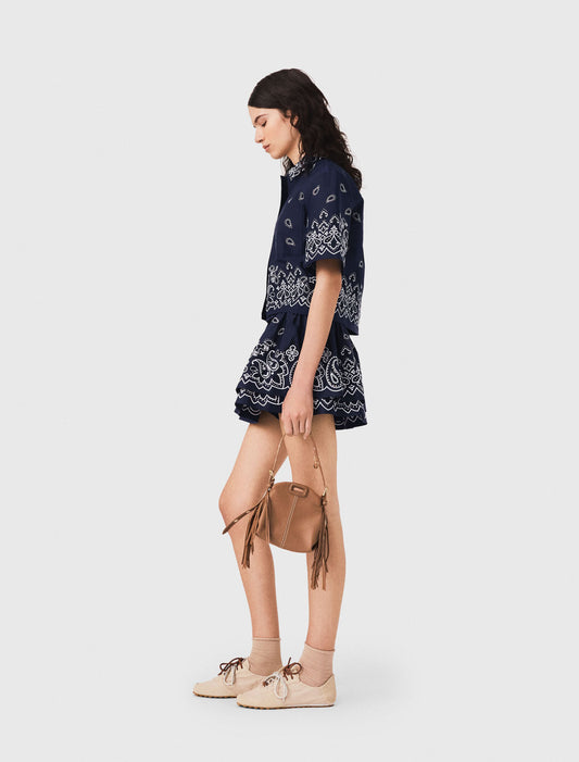 Short embroidered taffeta shirt Navy Bandana Embroidered