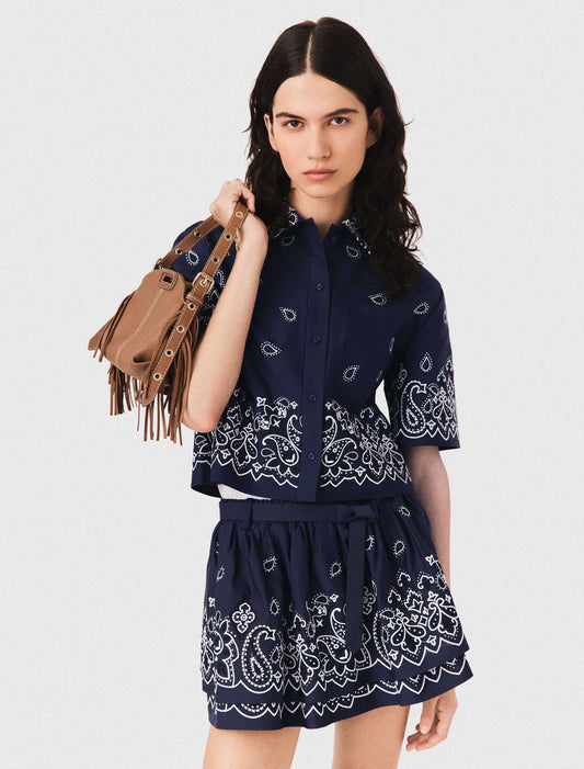 Short embroidered taffeta shirt Navy Bandana Embroidered
