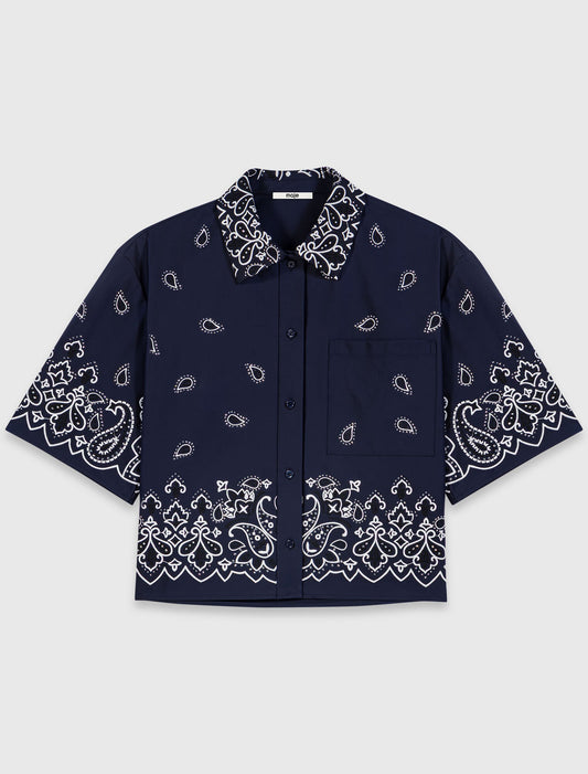 Short embroidered taffeta shirt Navy Bandana Embroidered