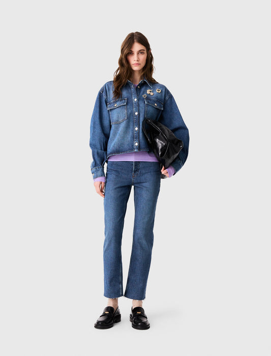 Denim shirt with brooches Blue