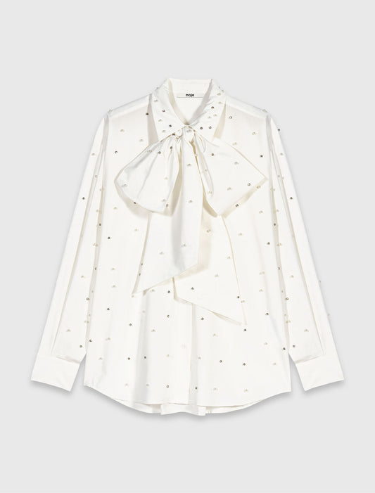 Rhinestone shirt with tie White