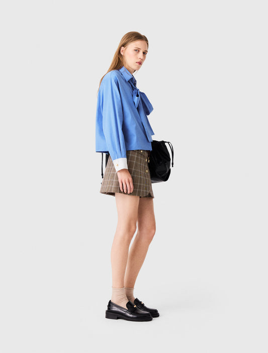 Cotton pussy bow shirt Blue