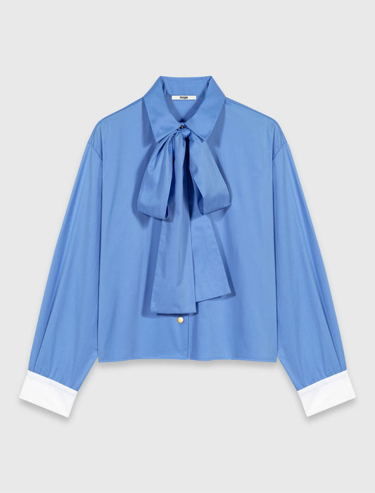 Cotton pussy bow shirt Blue