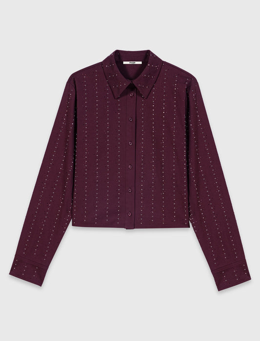 Cropped rhinestone cotton shirt Burgundy