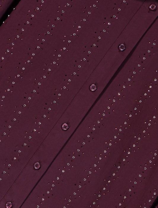 Cropped rhinestone cotton shirt Burgundy