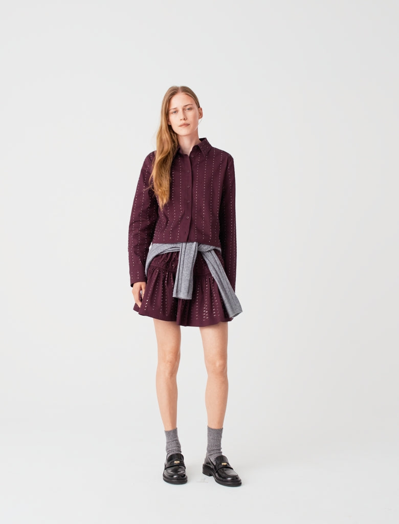 Cropped rhinestone cotton shirt Burgundy