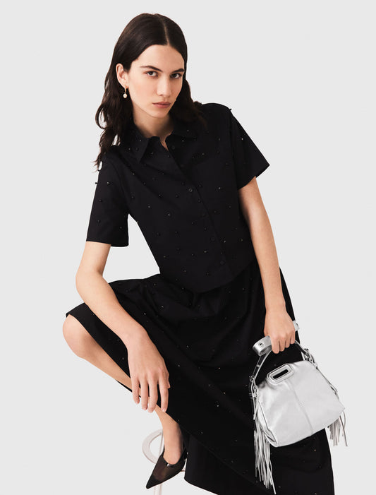 Short flared denim skirt Black