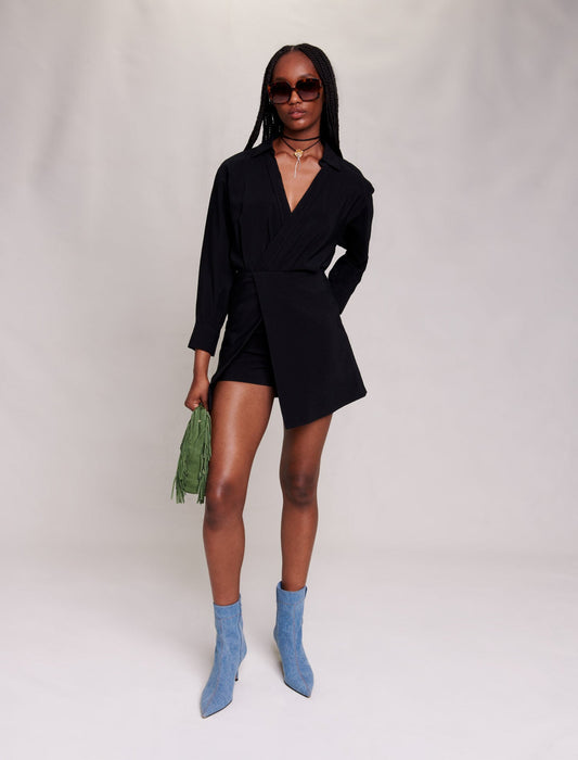 Black featured-straight-fit playsuit