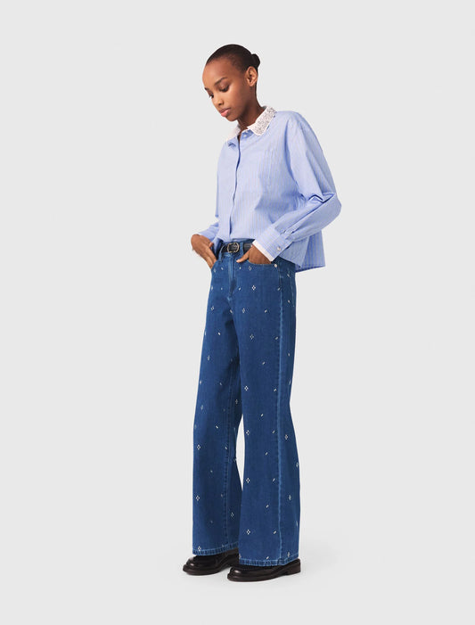 Wide jeans with rhinestones
