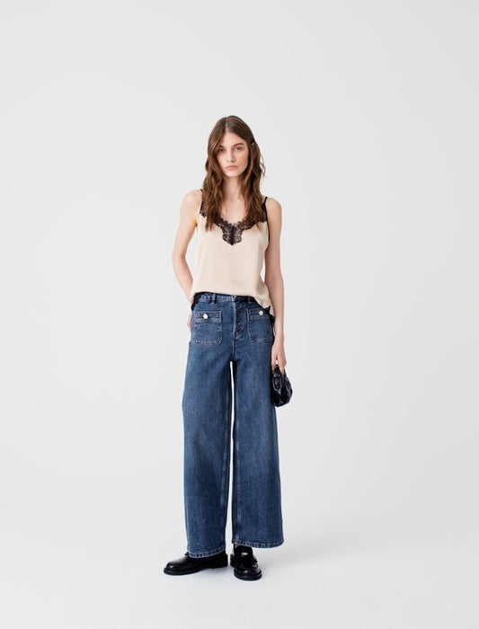 Wide-leg jeans with patch pockets Blue