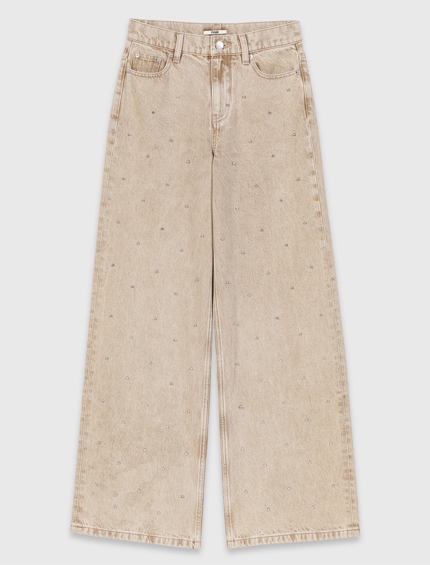 Wide-leg rhinestone jeans Beige