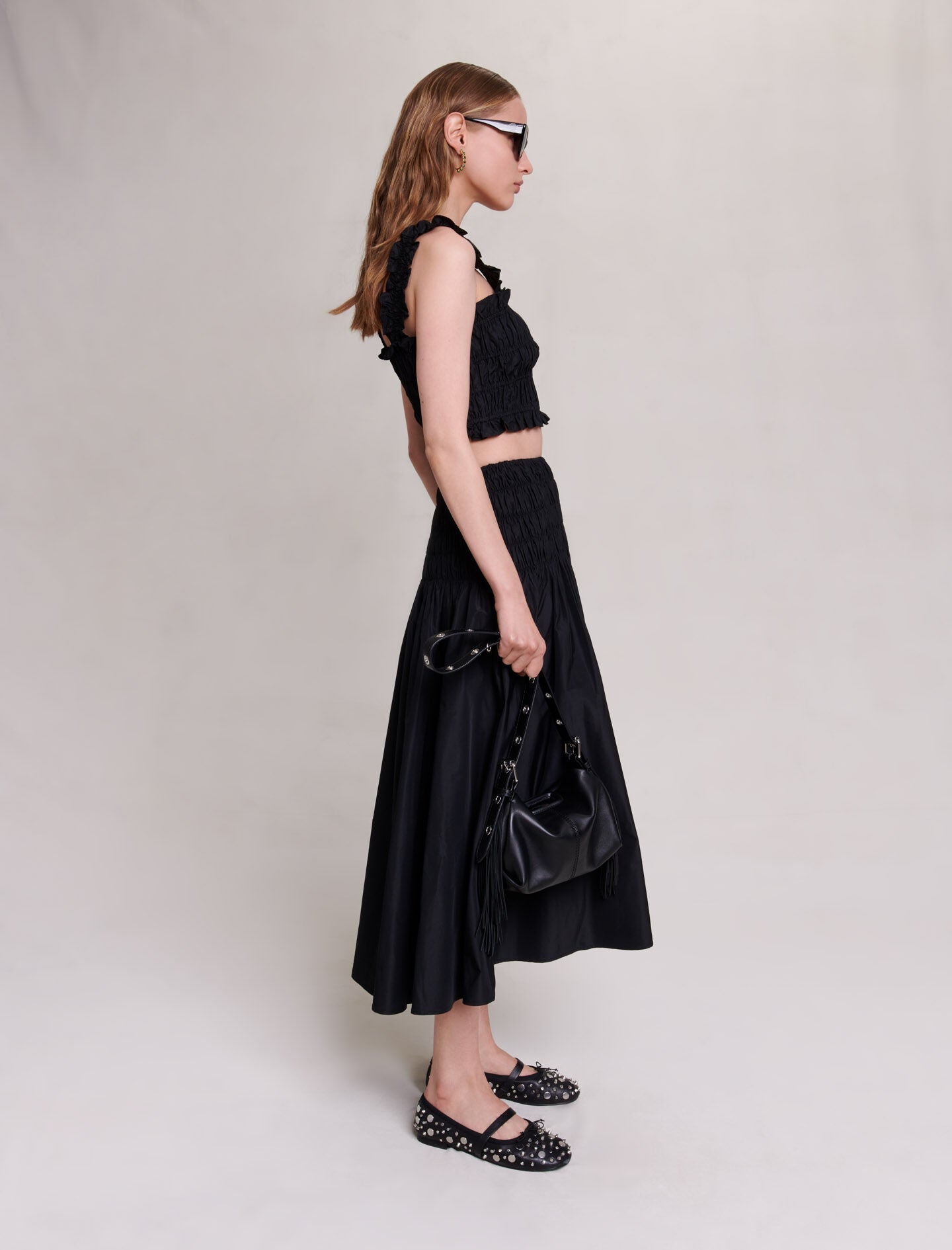 Black  -smocked maxi skirt