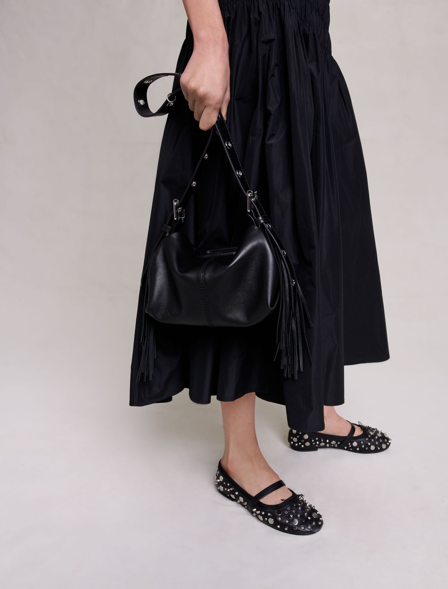Black  -smocked maxi skirt