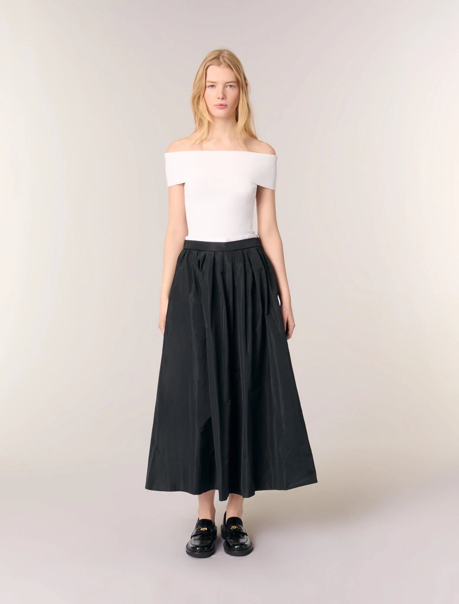 Long skirt with contrast waistband Black